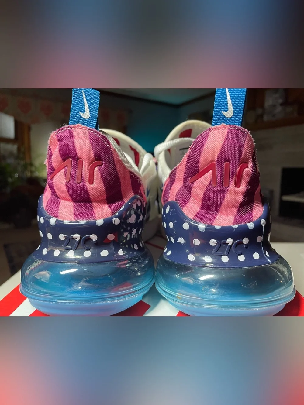 Nike Air Max 270 White with Blue, Pink & Navy Accents 7.5W - 6Y
